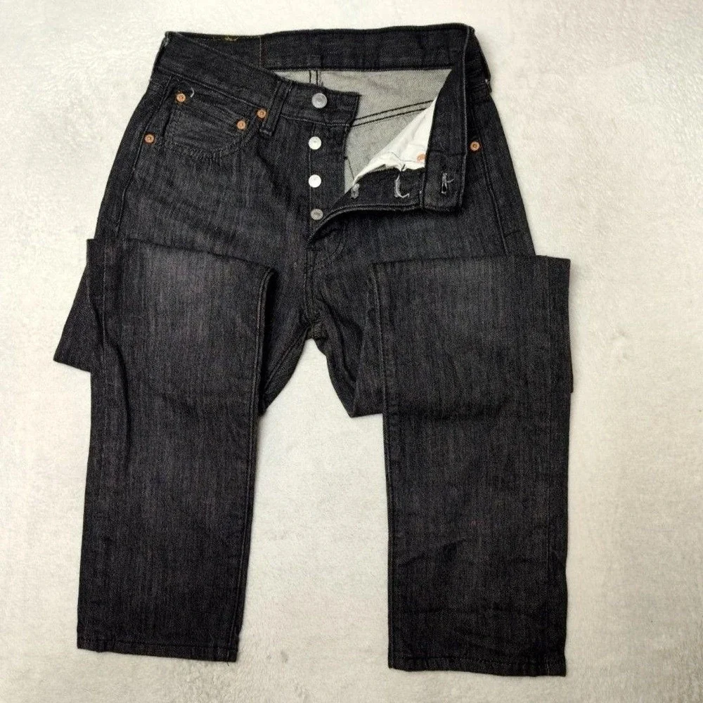 Levis 501 Jeans Mens 28x30 Black Straight Dark Wash Classic Fit Cotton Stretch